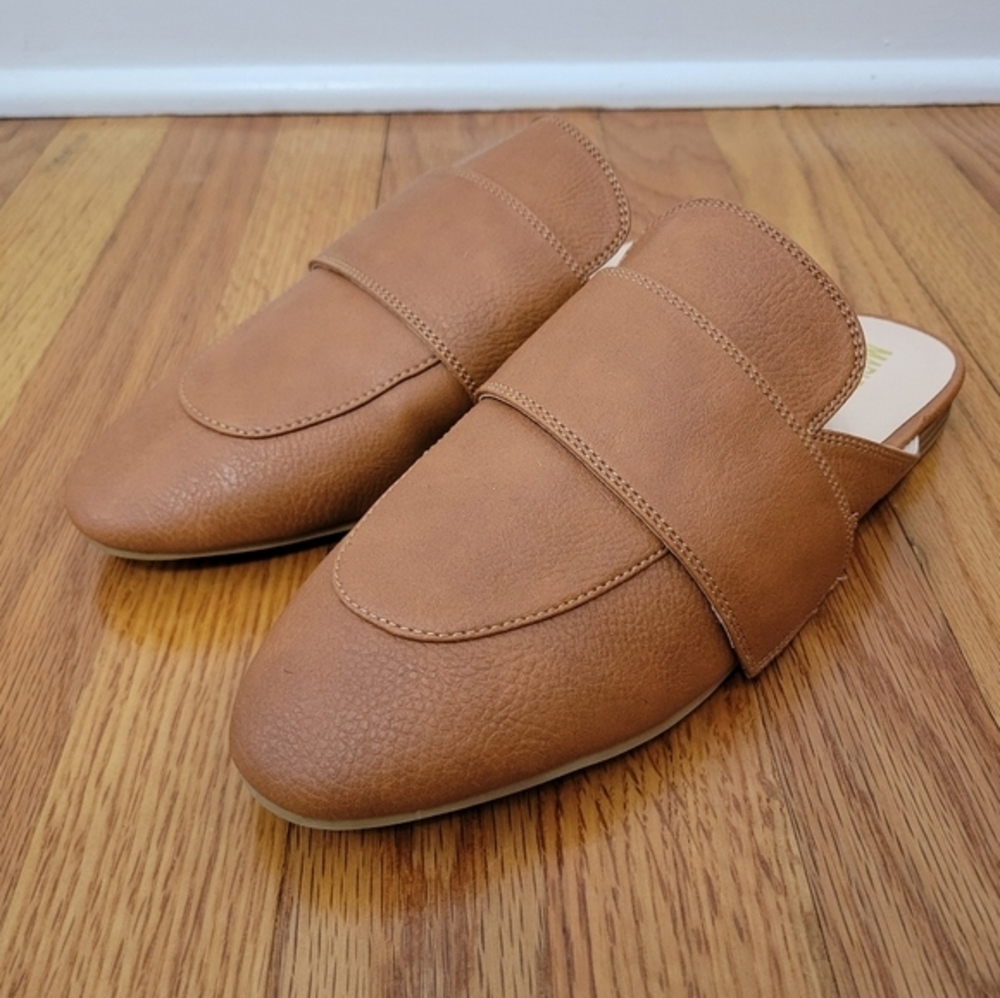 MarleyLilly Slide on Loafers Mules Faux Leather Size 9 Brown‎ Preppy Office Work - Picture 2 of 14